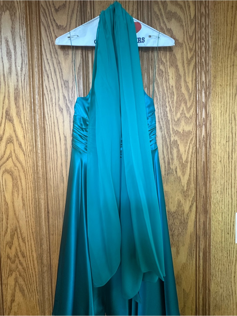 Vintage Y2K-era Papell Boutique teal 100% silk halter midi dress 6P Autumn - Picture 11 of 16